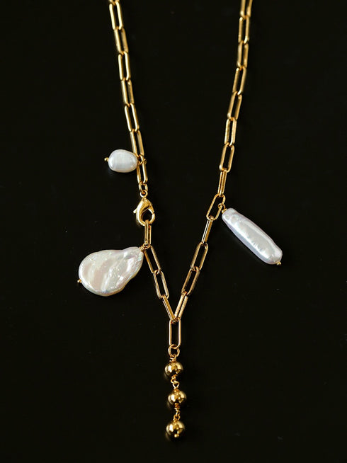 Baroque Pearls Gold Y Chain Necklace